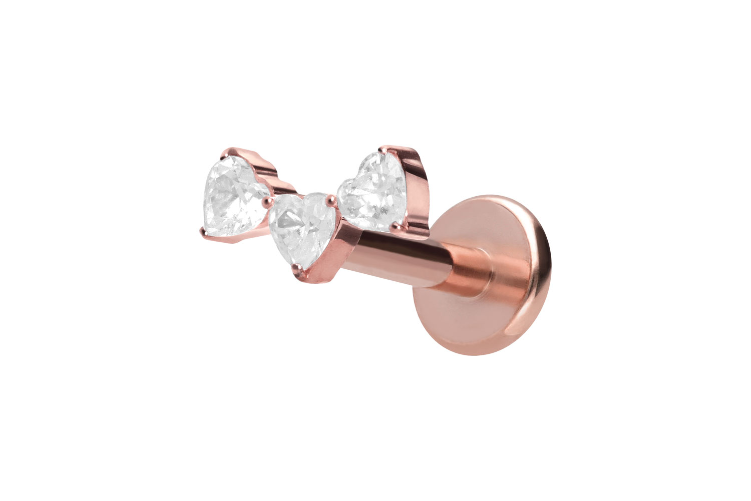 Titan Labret Piercing mit Push Fit 3 KRISTALLHERZEN